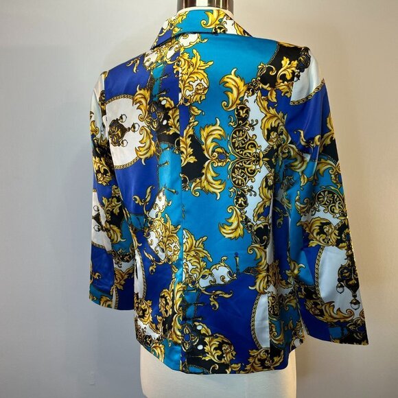MADISON Women's Blue/Gold Satin Printed Blazer - Size Small - NWT. - Picture 3 of 4